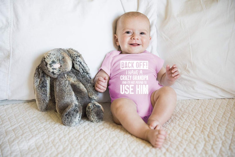 Funnwear Back Off !! I Have a Crazy Grandpa and I'm Not Afraid To Use Him - Funny Baby Essentials Romper (6 Months, Pink) - Image 2